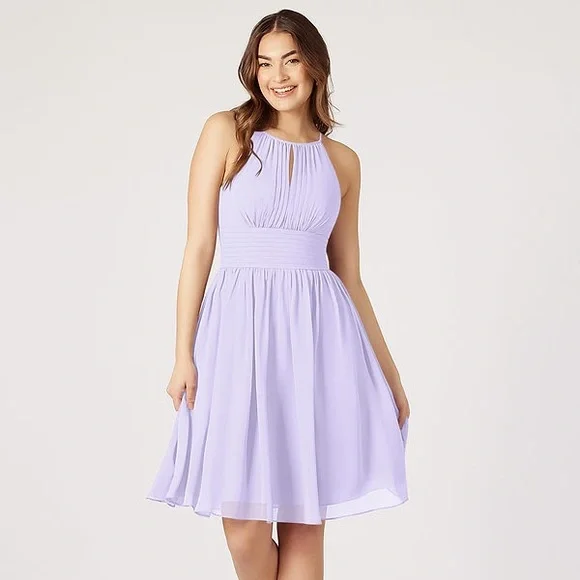 fitted lace wedding dress Sweetheart Chiffon Purple Bridesmaid Gown Backless Short Party Dress –  loveangeldress main image 1